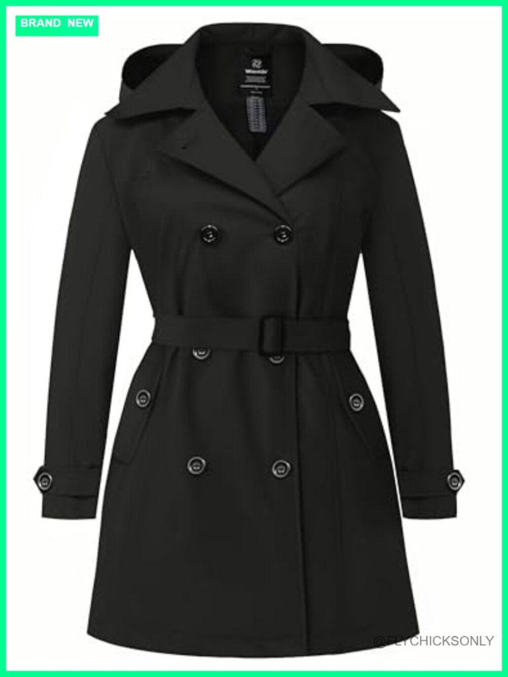 Plus Size Trench Coat Waterproof Hooded Overcoat Removable Belt